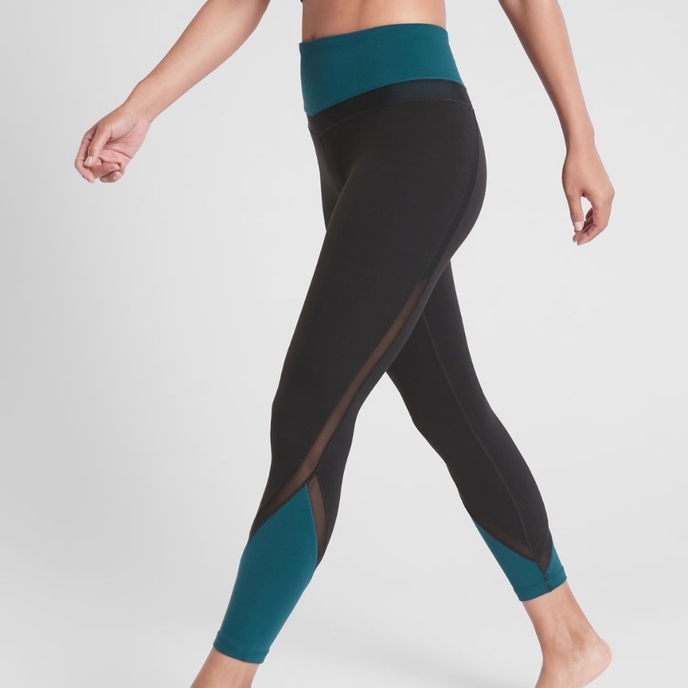 Athleta Elavation 7/8 Tight Leggings Size L Black Teal